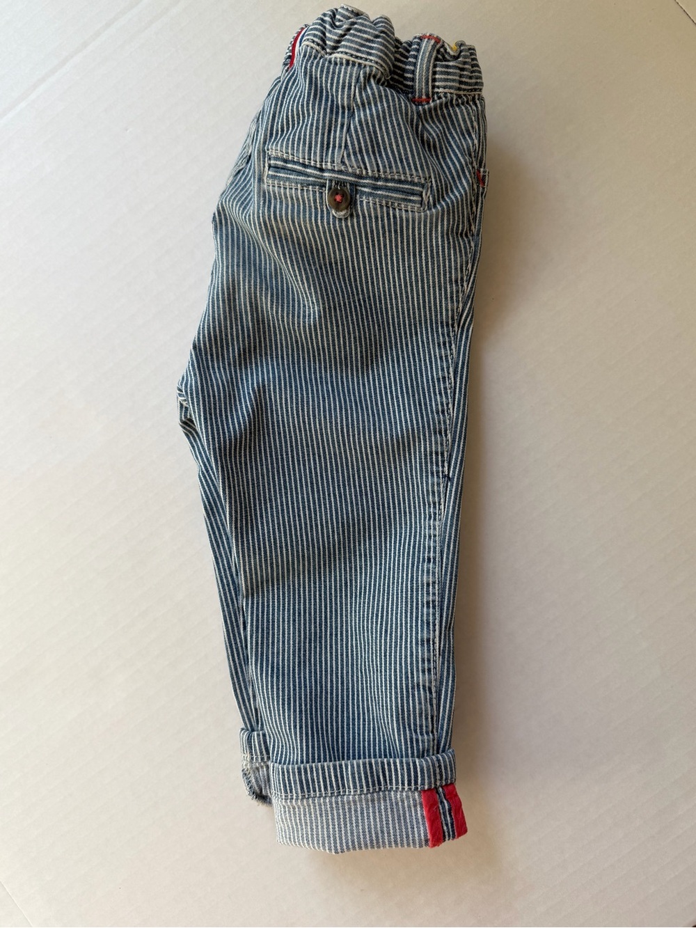 Baby Boden Hickory Stripe Pants 18-24M Cuffed Red Detail